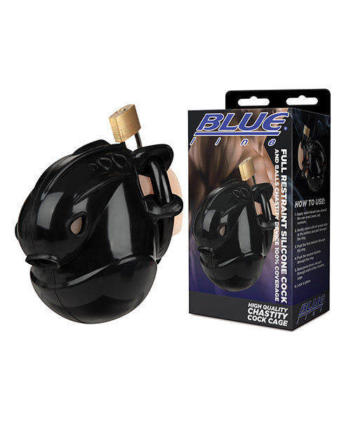 Full Restraint Silicone Cock &amp; Balls Chastity Device - 100% Coverage Black
