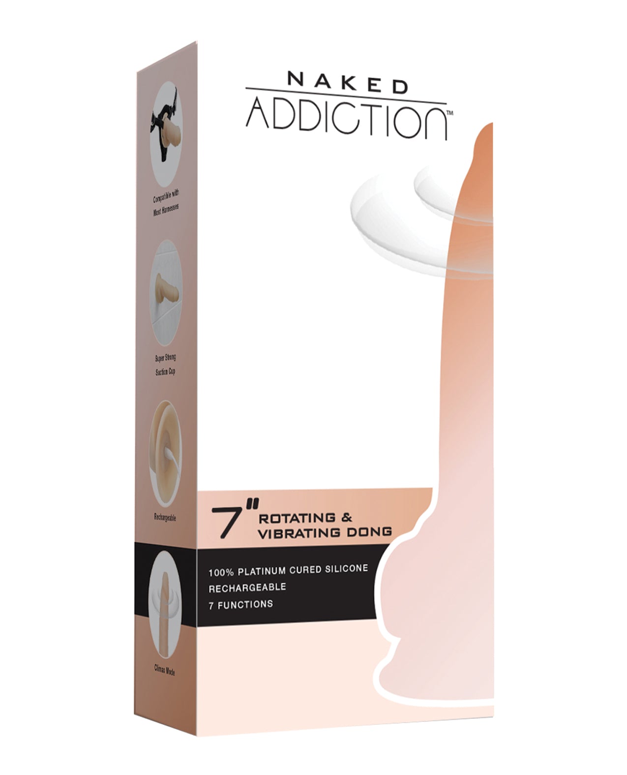 Naked Addiction 7" Rotating &amp; Vibrating Dong w/Remote - Flesh