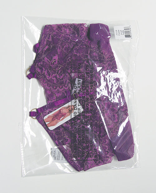 Metallic Stretch Lace &amp; Mesh Teddy w/Detachable Panty - Purple LG