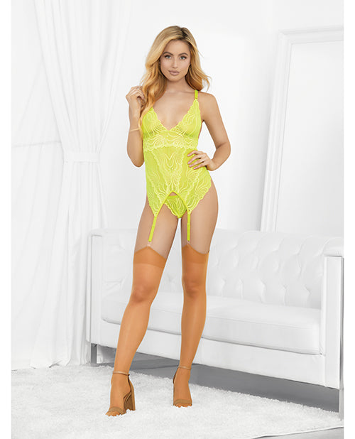 Neons Bustier w/Nude Hose &amp; G-String Neon Lime XL