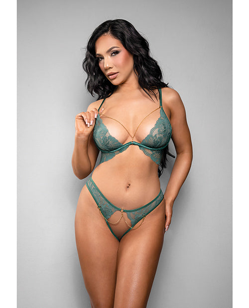 Temptress Aerin Lace Bra w/Removable Chain &amp; Panty 2 pc Set - Green L/XL