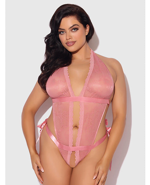 Kiki Lace &amp; Satin Drop Off Teddy - Rose 1X/2X
