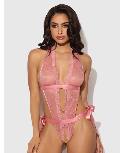 Kiki Lace &amp; Satin Drop Off Teddy - Rose MD