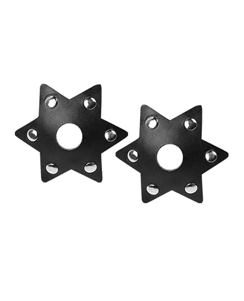 Nipplicious Starstruck Leather Pasties w/Studs &amp; Nipple Hole - Black