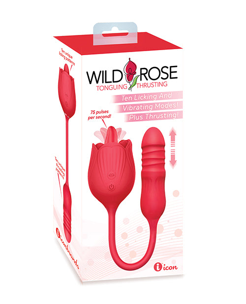 Wild Rose Licking &amp; Thrusting Vibrator - Red