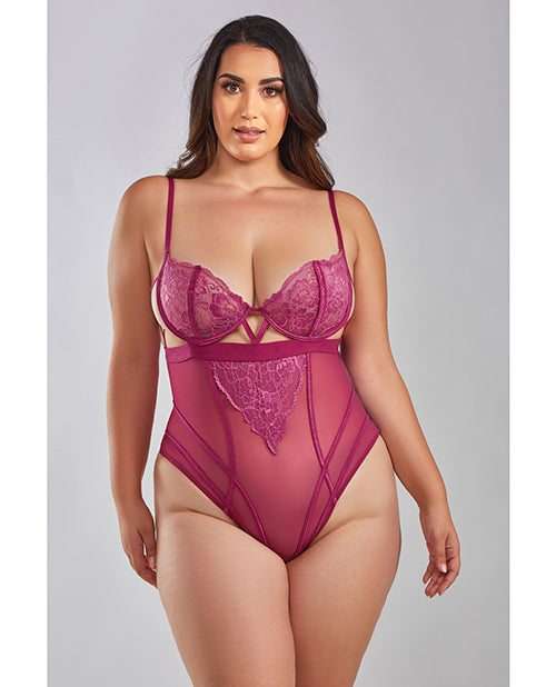 Quinn Cross Dyed Galloon Lace &amp; Mesh Teddy Wine 1X