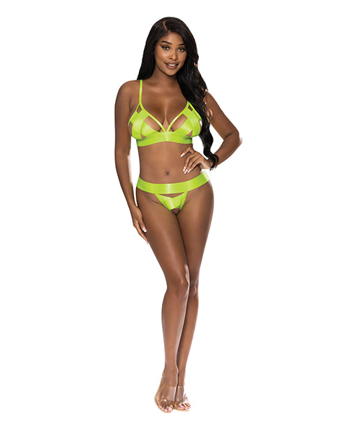 Strap-Tease Bra &amp; Crotchless Panty Neon Yellow L/XL