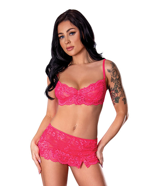 Get It Girl Lace Bra w/Skirt &amp; Thong - Pink L/XL