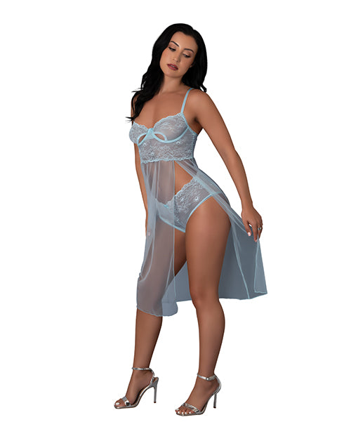 Blue Sky Long Chemise &amp; Boy Short Panty - Light Blue S/M