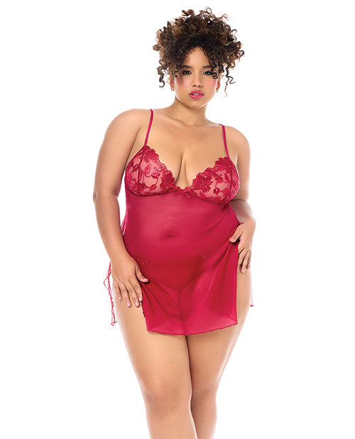 Luxe Babydoll w/Adjustable Straps &amp; G-String - Red 1X/2X