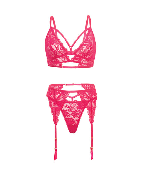 Aphrodite Lace Keyhole Bralette w/Garters &amp; G-String - Raspberry L/XL