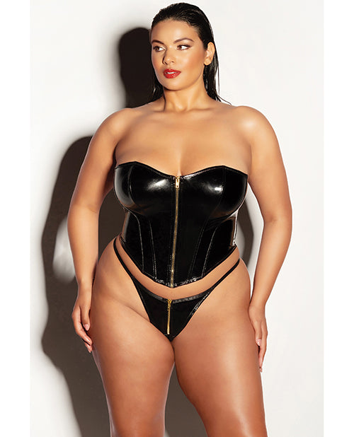 FETISH Rider Vinyl Bustier w/Front Zipper &amp; Panty Black 2X