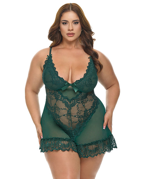 Valentine Lacey Babydoll w/G-String - Green 1X/2X