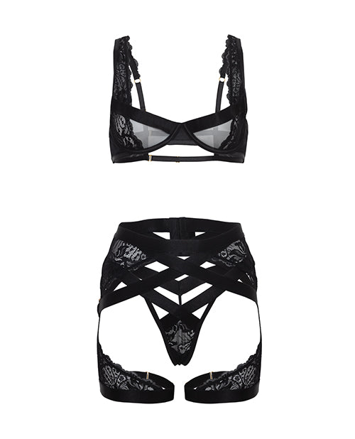 Thalia Mesh &amp; Lace Underwire 3 pc Set - Black LG