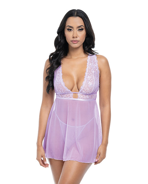 Stassi Lace &amp; Mesh Babydoll w/G-String 2 pc Set - Lavender L/XL