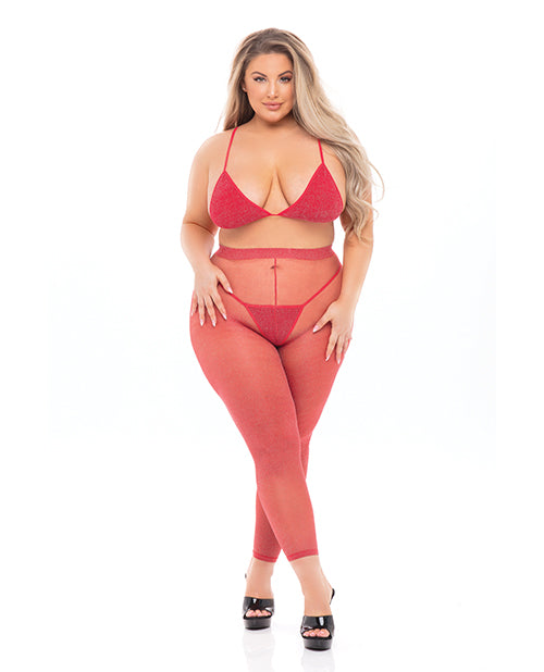 Pink Lipstick Tall Order Bra Top &amp; Leggings Red QN