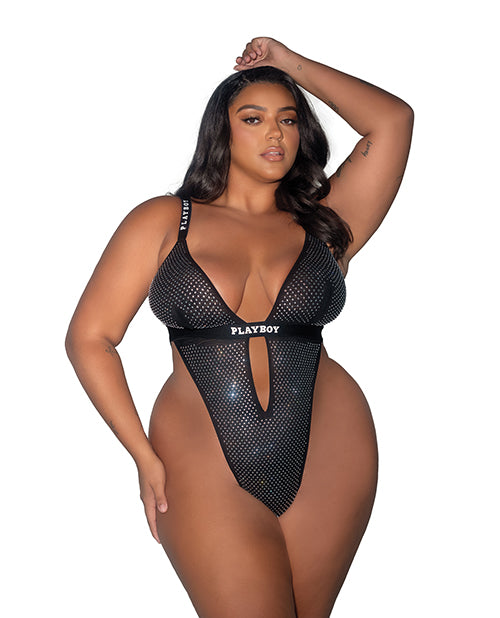 Playboy Disco Fever Rhinestone &amp; Spandex Teddy - Black 1X
