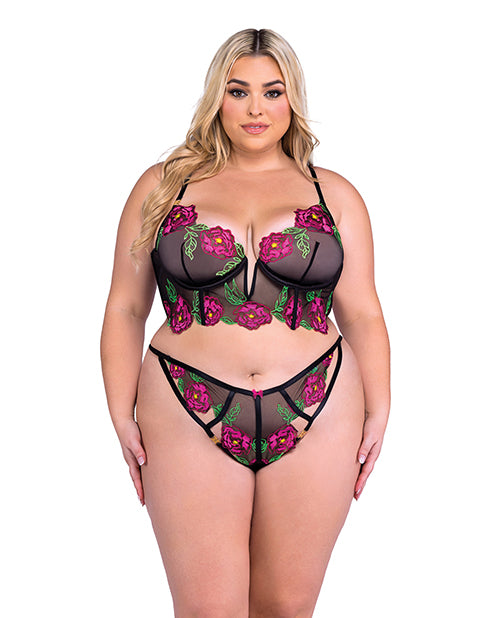 Peony Paradise Underwire Bralette &amp; G-String - Black 1X