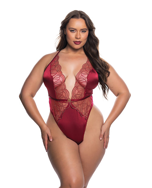 Beaded Belle Metallic Embroidered w/Bead Lace Teddy - Red/Gold 1X