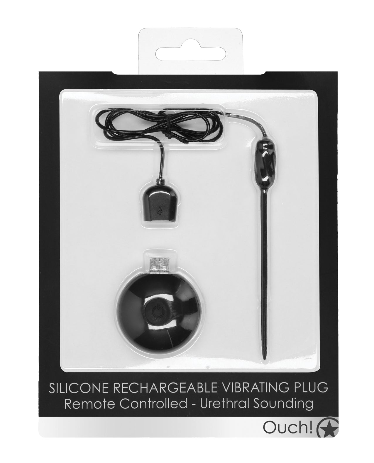 Shots Ouch Urethral Sounding Silicone Rechargeable &amp; Remote Controlled Vibrating Plug - Black
