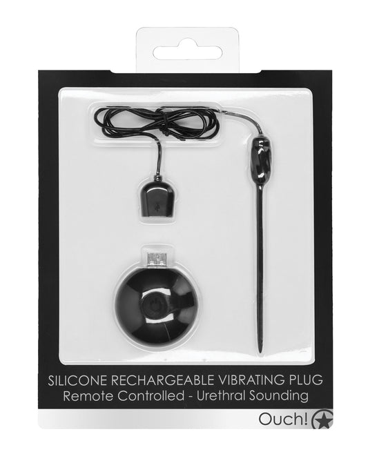 Shots Ouch Urethral Sounding Silicone Rechargeable &amp; Remote Controlled Vibrating Plug - Black
