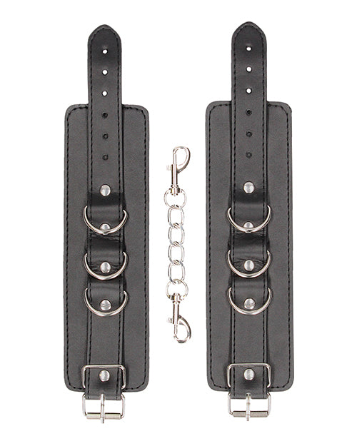 Shots Ouch Black &amp; White Bonded Leather Hand/Ankle Cuffs - Black