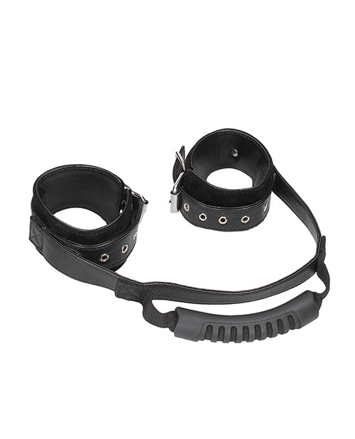 Shots Ouch Black &amp; White Bonded Leather Hand Cuffs w/Handle - Black