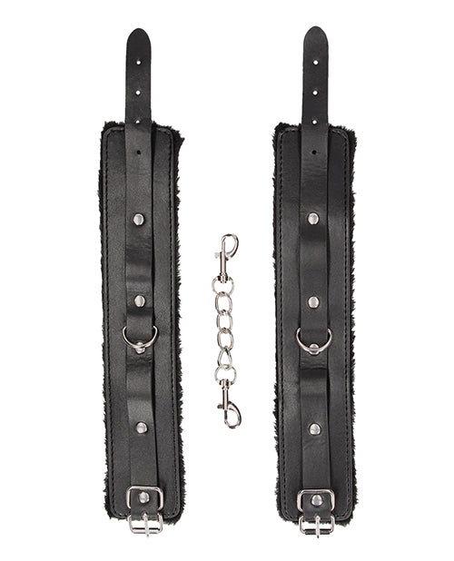 Shots Ouch Black &amp; White Plush Bonded Leather Ankle Cuffs - Black