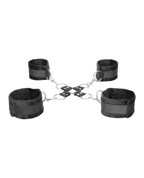 Shots Ouch Black &amp; White Velcro Hogtie w/Hand &amp; Ankle Cuffs - Black