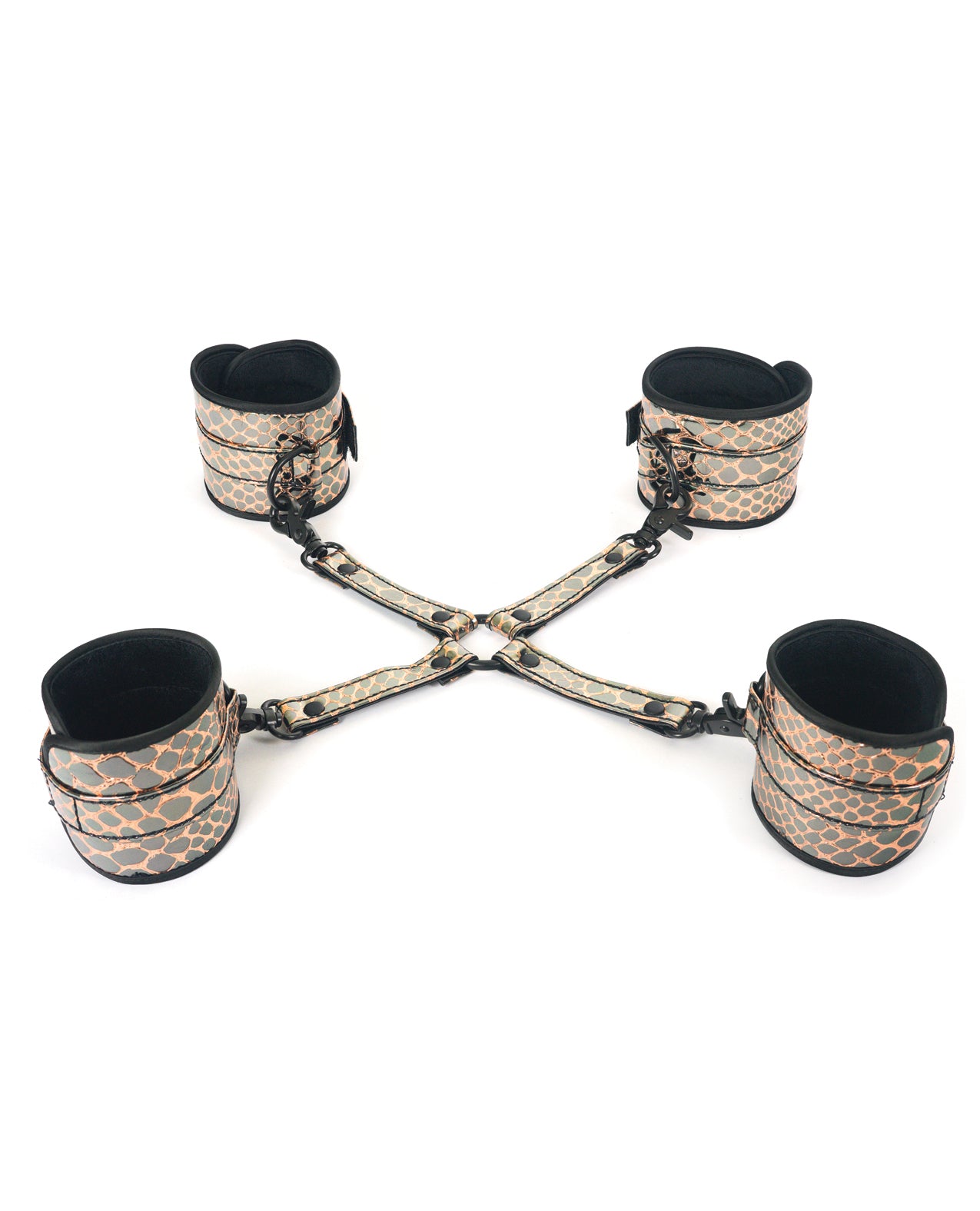 Spartacus Faux Leather Wrist &amp; Ankle Restraints w/Hog Tie - Gold