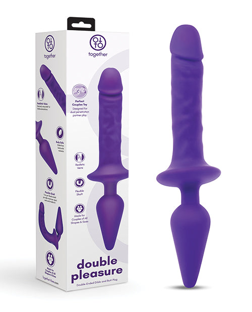 Together Double Pleasure 11" Double-Ended Dildo &amp; Butt Plug - Purple