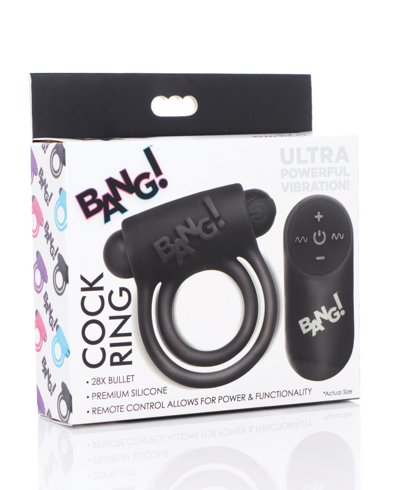 Bang! Vibrating Cock Ring &amp; Bullet w/Remote Control - Black