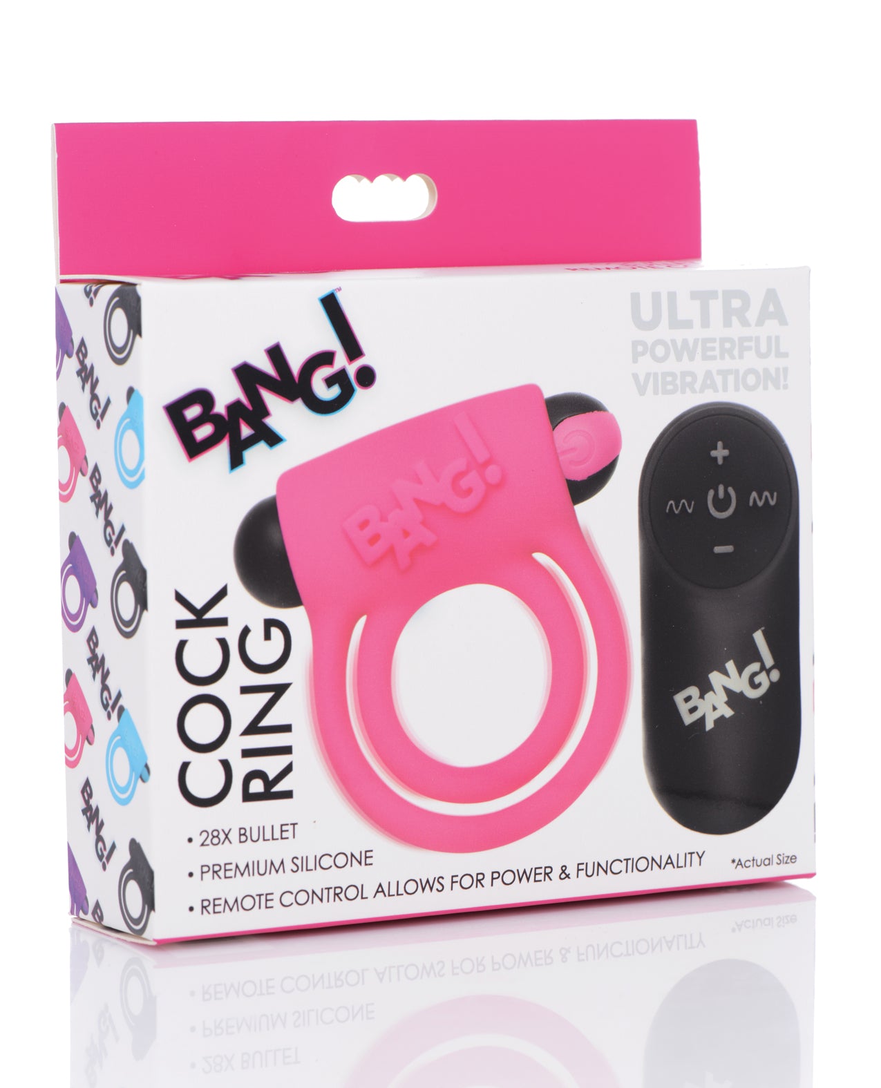 Bang! Vibrating Cock Ring &amp; Bullet w/Remote Control - Pink