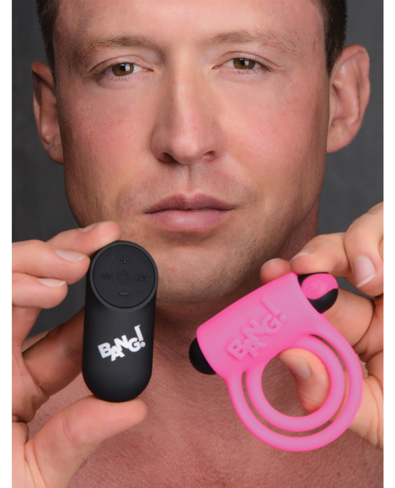 Bang! Vibrating Cock Ring &amp; Bullet w/Remote Control - Pink