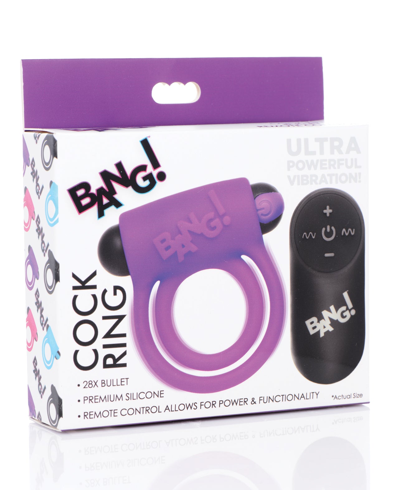 Bang! Vibrating Cock Ring &amp; Bullet w/Remote Control - Purple