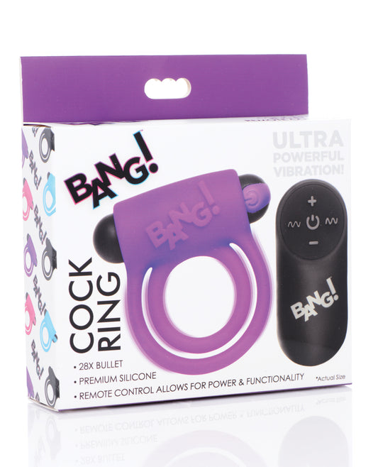 Bang! Vibrating Cock Ring &amp; Bullet w/Remote Control - Purple