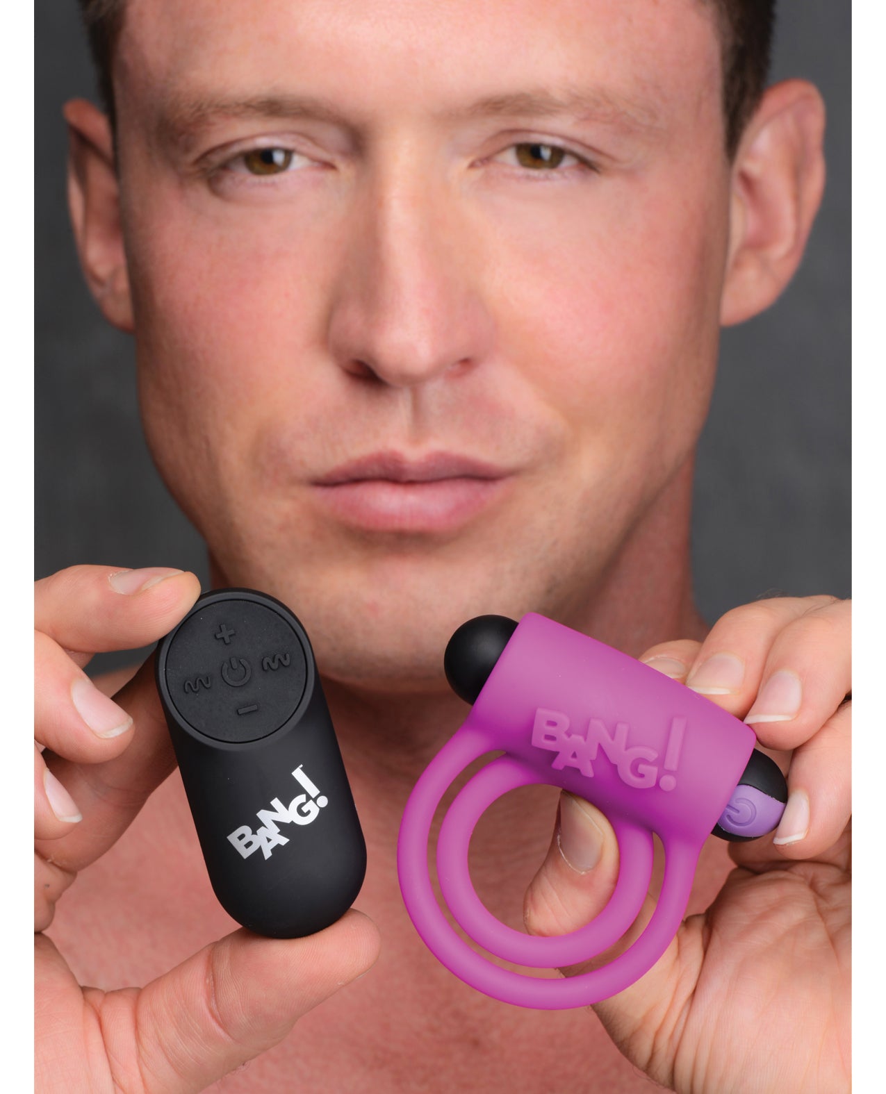 Bang! Vibrating Cock Ring &amp; Bullet w/Remote Control - Purple