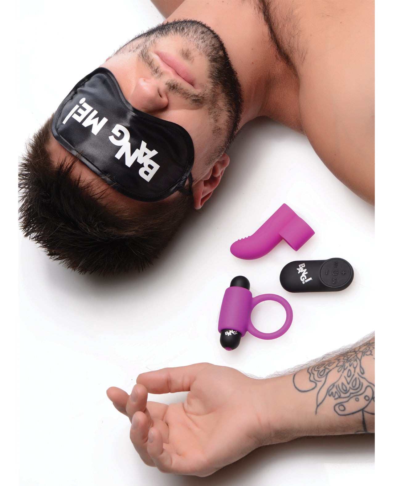 Bang! Couple's Kit with RC Bullet, Blindfold, Cock Ring &amp; Finger Vibe - Purple