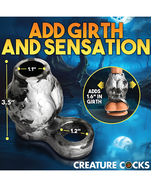 Creature Cocks Night Prowler Silicone Penis Sleeve &amp; Ball Stretcher - Large, Silver/Black